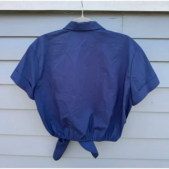 CARA CARA Asbury Button Down Cropped Top in Evening Blue Medium M